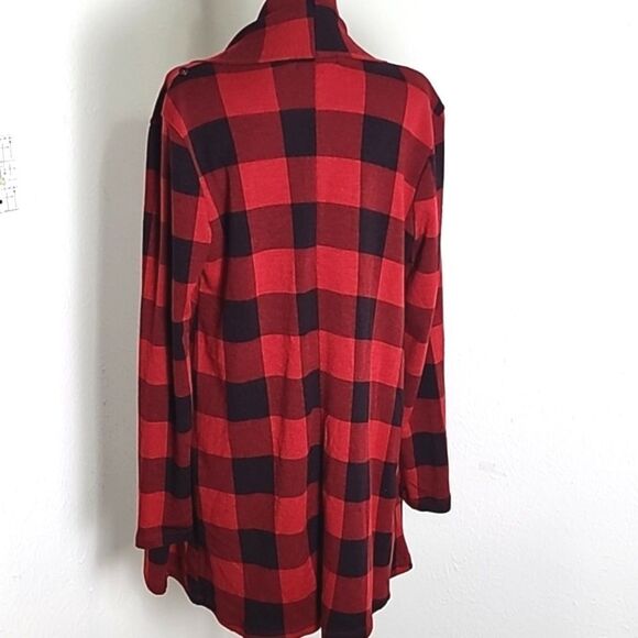The Limited Long Jacket with Waterfall Collar, Red/Black Check Squares, Sz Large - Picture 6 of 9